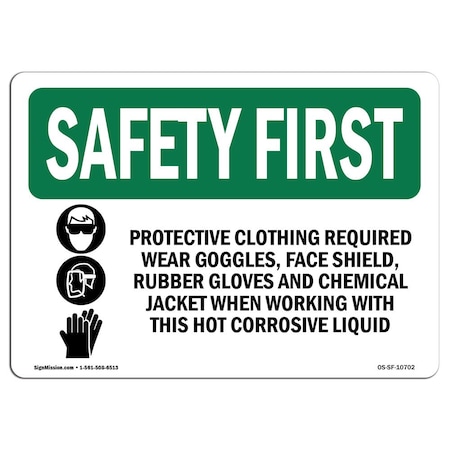 Signmission OSHA Sign, Protective Clothing Required W/ Symbol, 5in X 3.5in Decal, 5" W, 3.5" H, Landscape OS-SF-D-35-L-10702